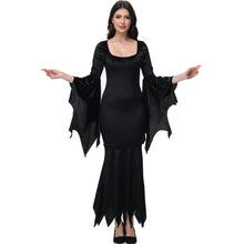 Carregar imagem no visualizador da galeria, [You&#39;re My Secret] Halloween Morticia Adams Primate Black Adams Family Dress Retro Gothic Flared Sleeve Fishtail Dress Vestido
