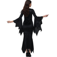 Carregar imagem no visualizador da galeria, [You&#39;re My Secret] Halloween Morticia Adams Primate Black Adams Family Dress Retro Gothic Flared Sleeve Fishtail Dress Vestido
