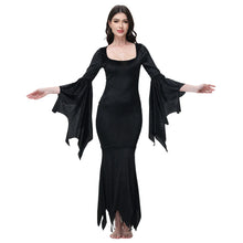 Carregar imagem no visualizador da galeria, [You&#39;re My Secret] Halloween Morticia Adams Primate Black Adams Family Dress Retro Gothic Flared Sleeve Fishtail Dress Vestido

