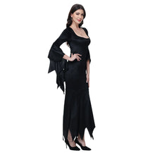 Carregar imagem no visualizador da galeria, [You&#39;re My Secret] Halloween Morticia Adams Primate Black Adams Family Dress Retro Gothic Flared Sleeve Fishtail Dress Vestido

