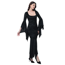 Carregar imagem no visualizador da galeria, [You&#39;re My Secret] Halloween Morticia Adams Primate Black Adams Family Dress Retro Gothic Flared Sleeve Fishtail Dress Vestido
